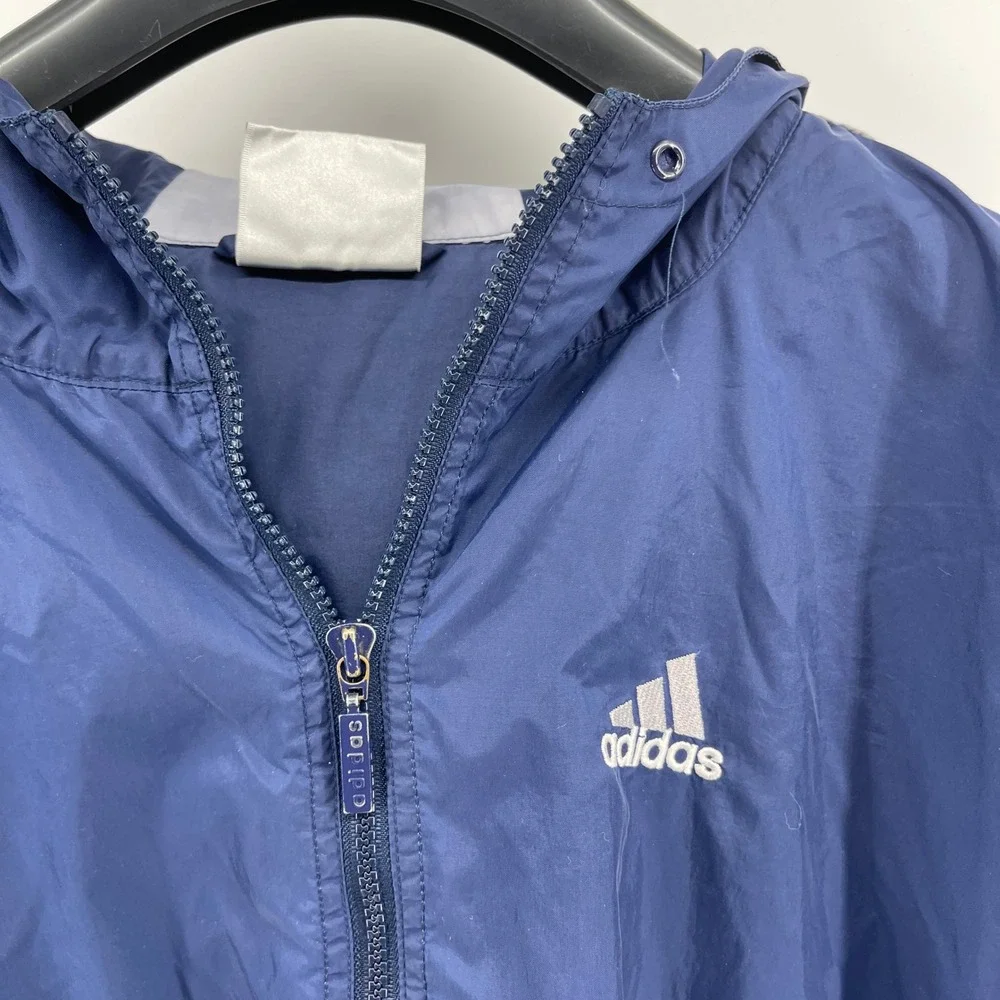 Vintage Adidas Track‎ Adibreak Jacket XL Blue 3 Stripes Logo Hooded Snap Graphic